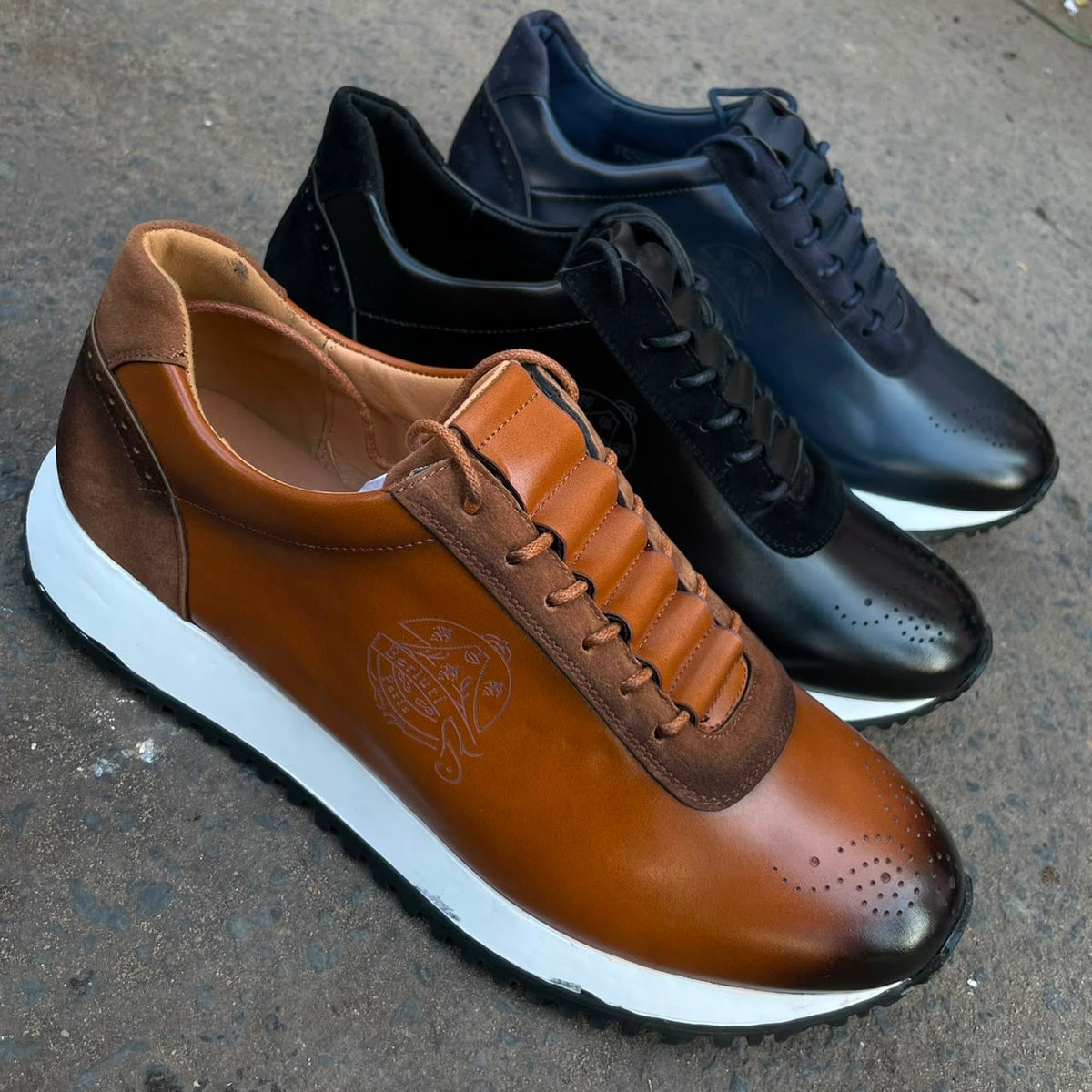 Sneakers en Cuir Patiné pour Homme – Style Hybride Élégant