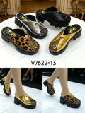 Mules Compensées Style Croco et Strass