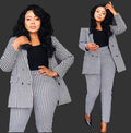 Ensemble Tailleur Pantalon Pied-de-Poule Élégant – Blazer & Pantalon Cigarette Femme