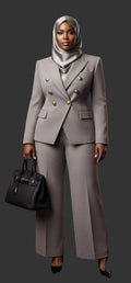 Ensemble Tailleur Pantalon – Blazer Croisé à Boutons.
