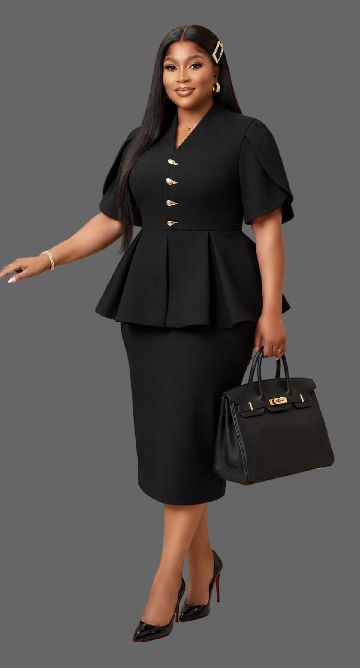Robe Mi-Longue Peplum Ajustée – Collection Business