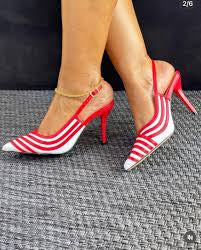 Escarpins Slingback à Rayures Bicolores et Talon Aiguille