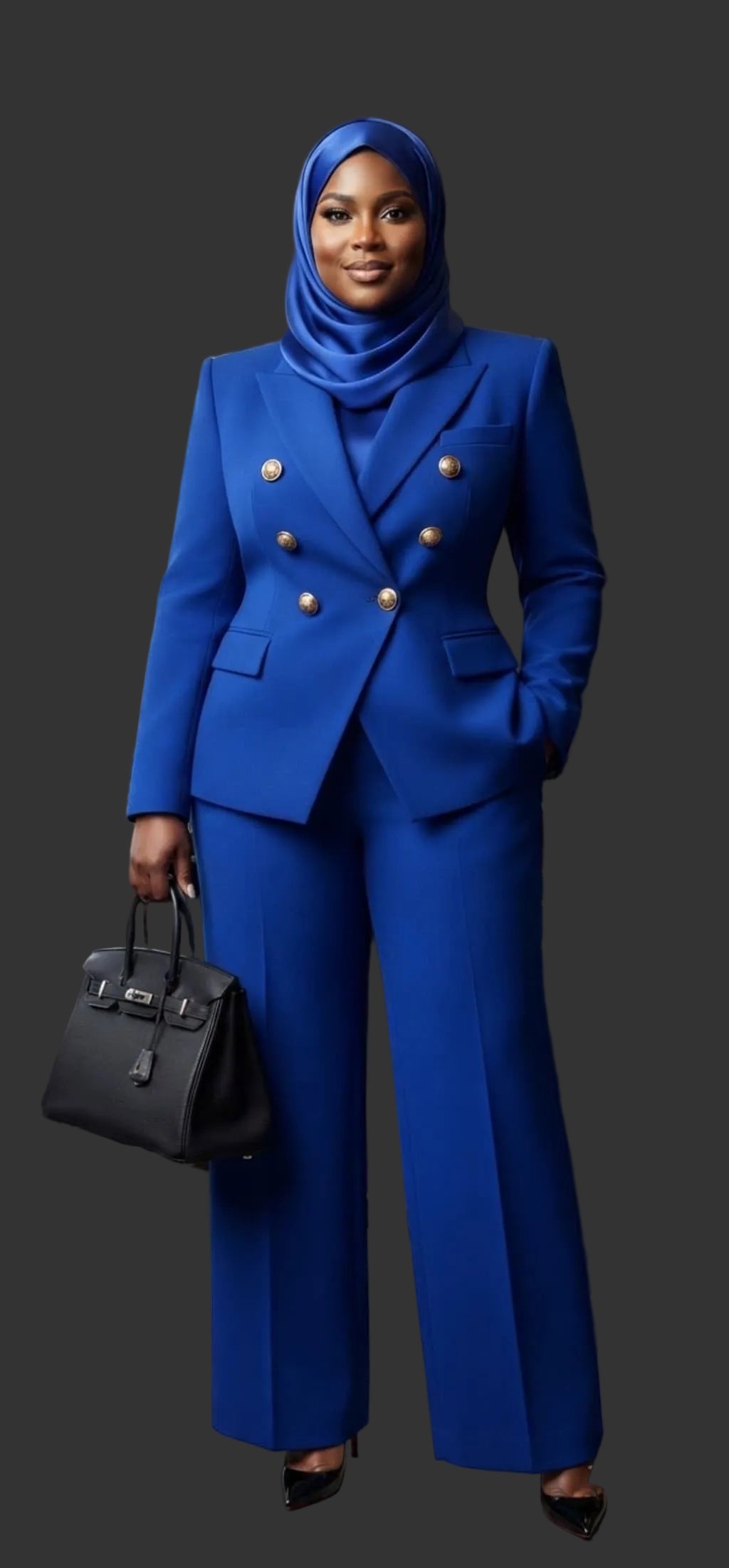 Ensemble Tailleur Pantalon – Blazer Croisé à Boutons.