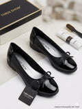 Ballerines Confort Chic en Cuir Noir Mat et Verni avec Nœud Élégant – Collection Three Show