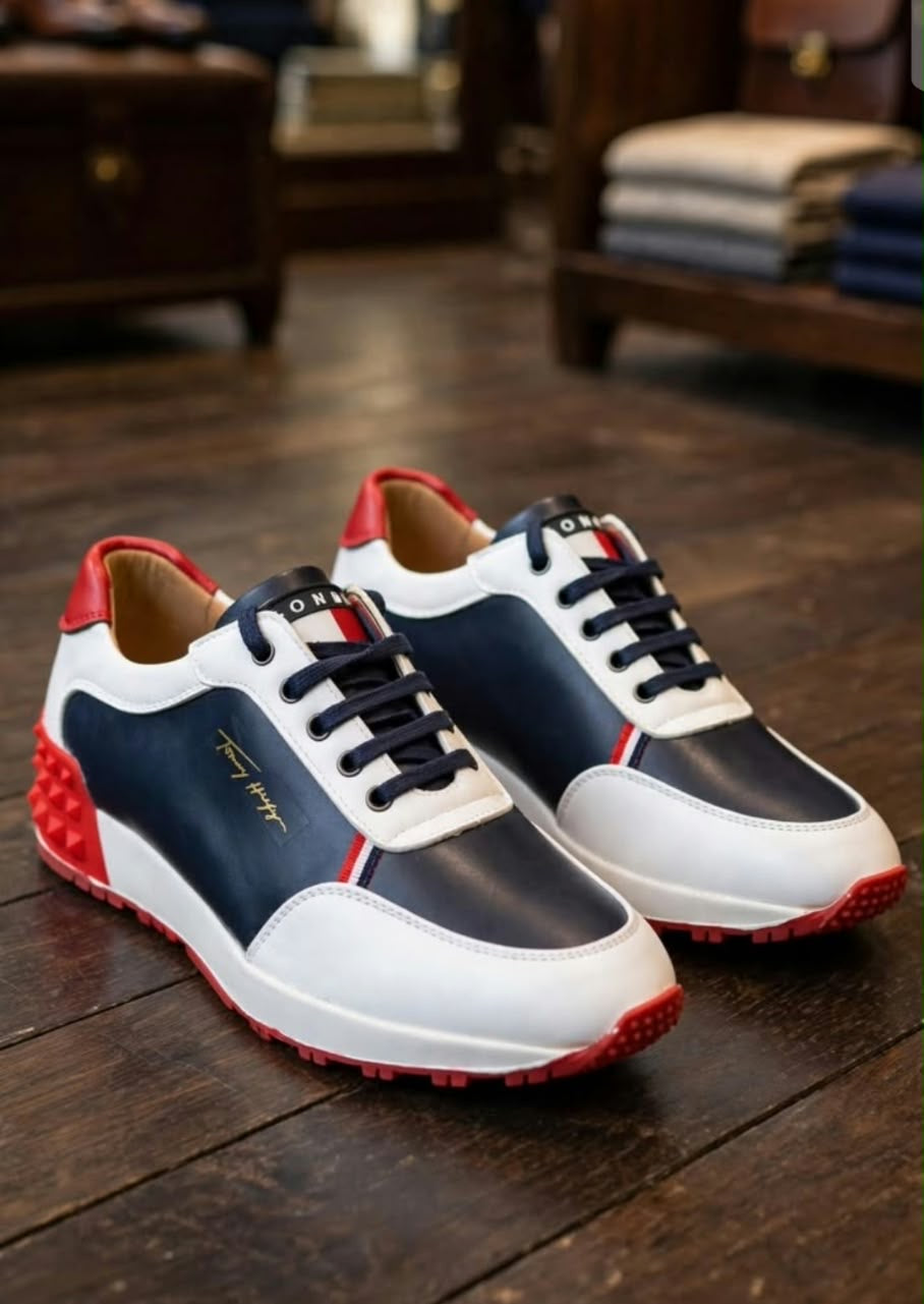 Baskets en Cuir Tricolore Style Rétro