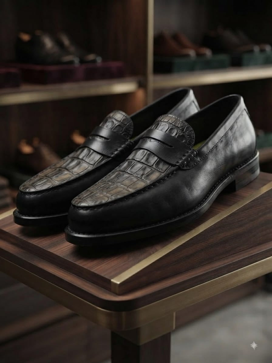 Mocassins en Cuir Marron Effet Crocodile pour Homme – Élégance Classique