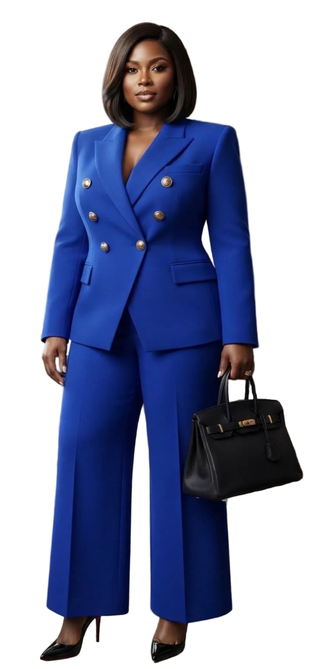 Ensemble Tailleur Pantalon – Blazer Croisé à Boutons.