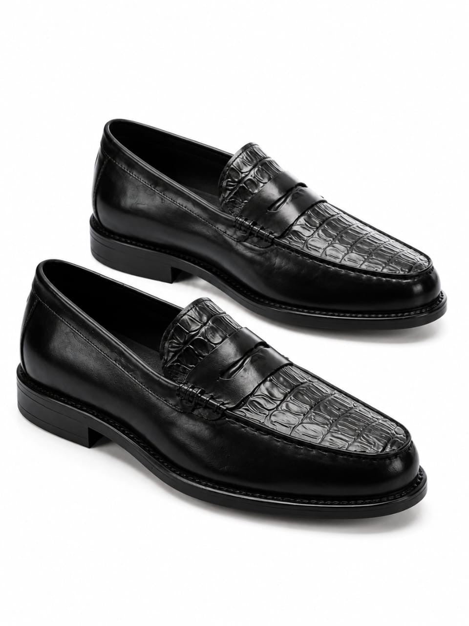 Mocassins en Cuir Marron Effet Crocodile pour Homme – Élégance Classique