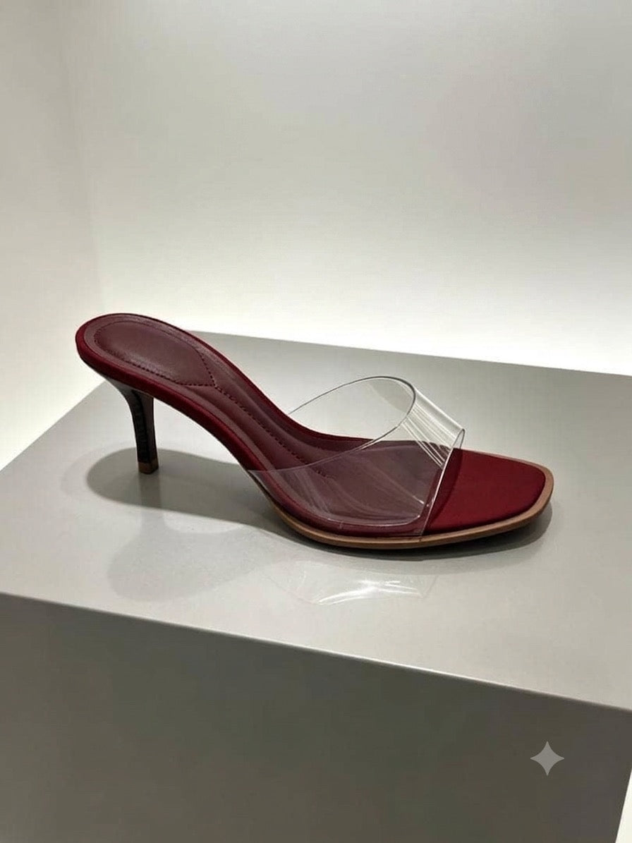 Mules à talon aiguille et bride transparente
