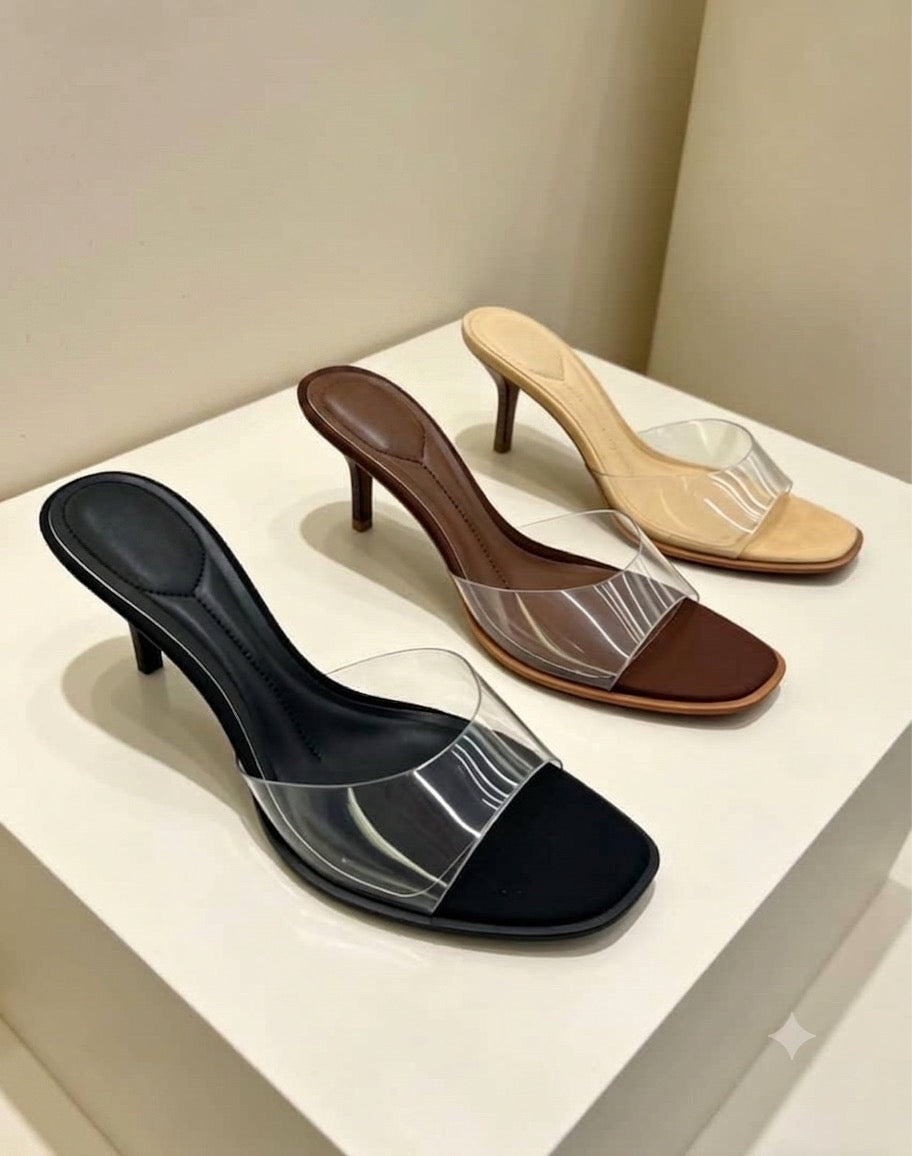 Mules à talon aiguille et bride transparente