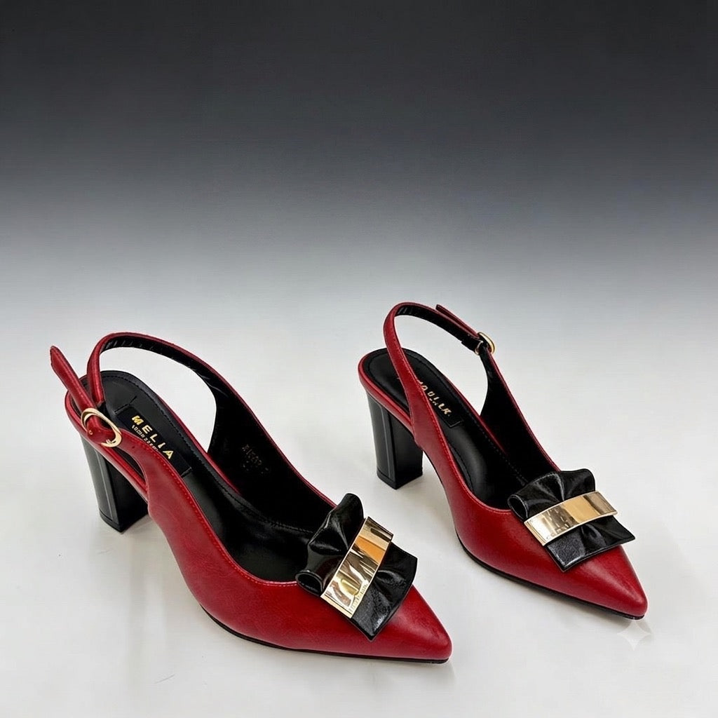 Escarpins Slingback Rouges MELIA à Bout Pointu et Détail Nœud