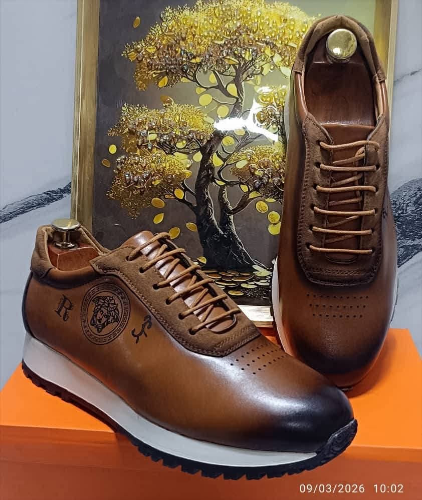 Baskets en Cuir Marron Patiné – Style Décontracté Chic