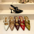 Escarpins Slingbacks en Cuir Verni avec Brides à Boucles