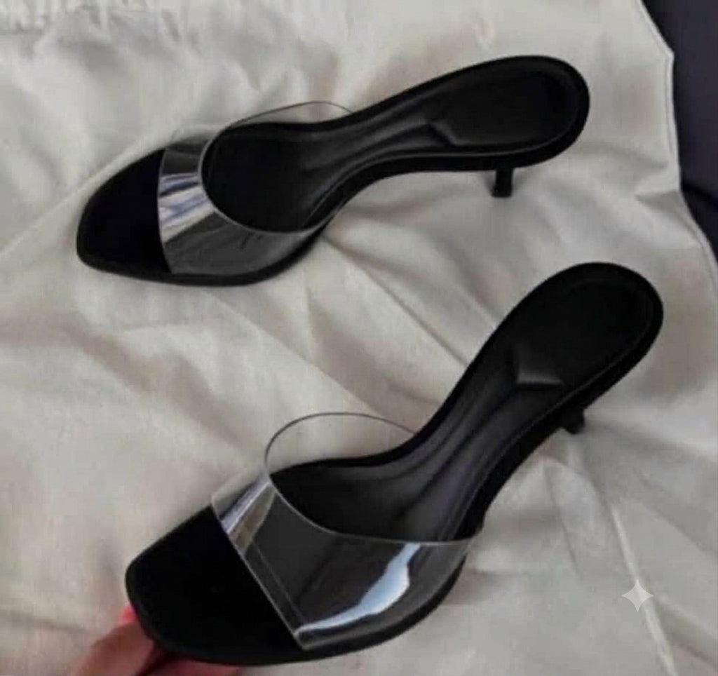 Mules à talon aiguille et bride transparente