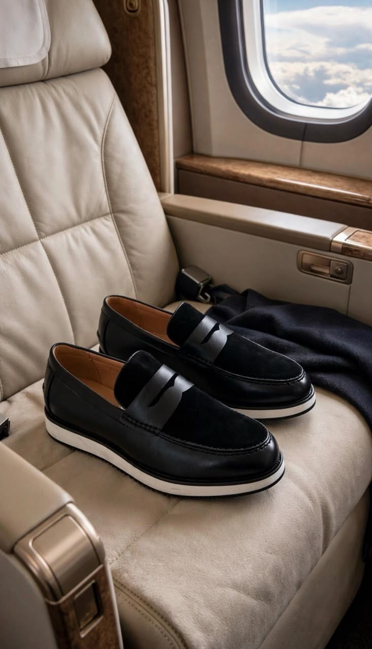 Mocassins Hybrides  en Cuir et Daim Noir – Semelle Sneaker Confort