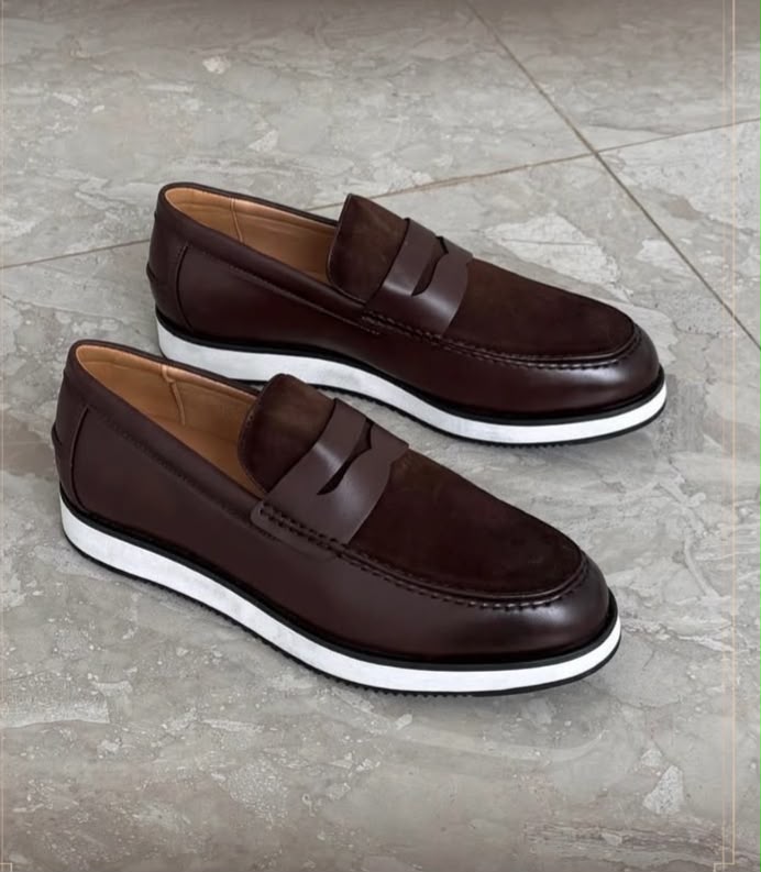 Mocassins Hybrides  en Cuir et Daim Noir – Semelle Sneaker Confort